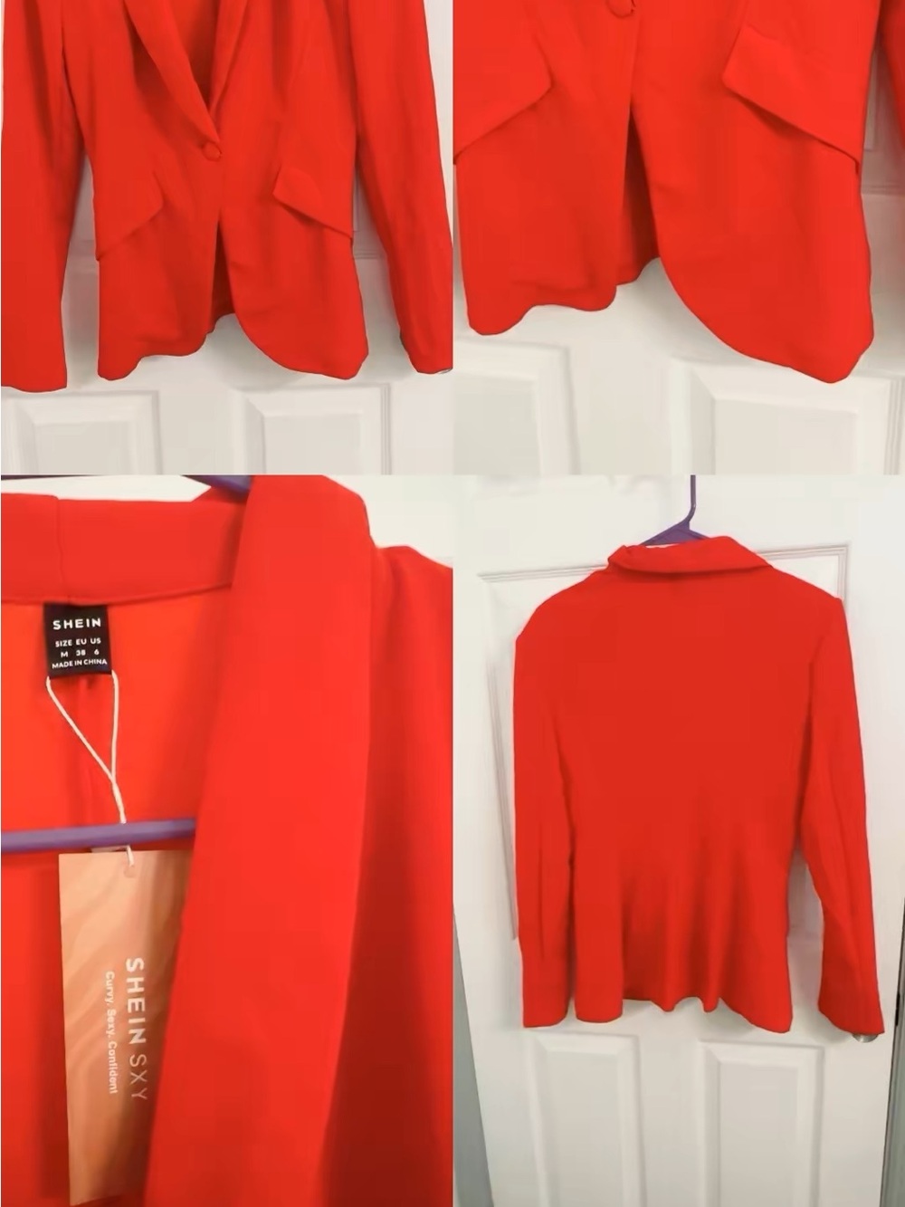 SHEIN Bright Red Single-Button Notched Blazer